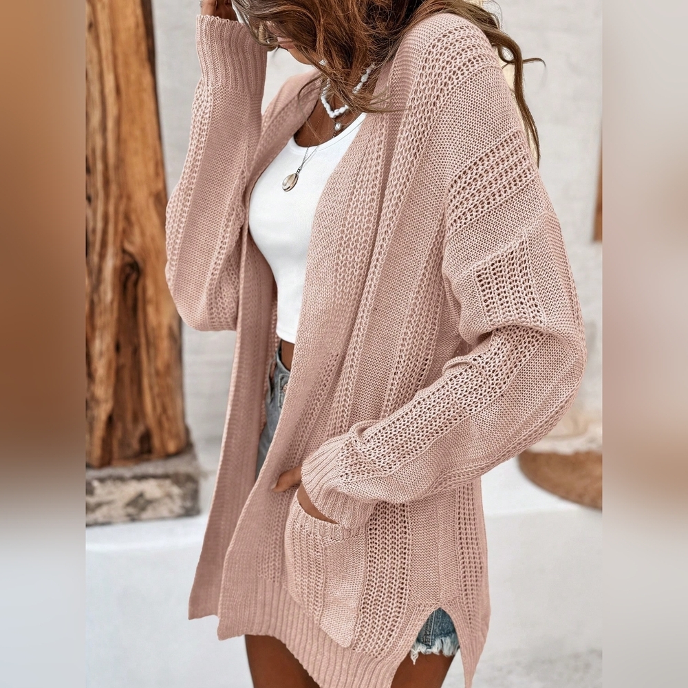 Women Fashionable Plain Hollow Out Long Sleeve Cardigan - Picture 2 of 4